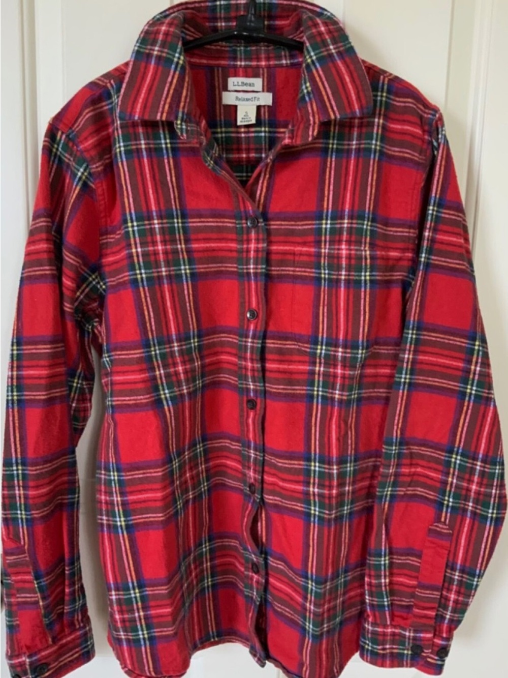 L.L. Bean Red Tartan Plaid Flannel Shirt Sz S Relaxed Fit Small